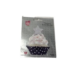 cake mate dessert dazzler collection 12 CT silver glitter stars cupcake toppers